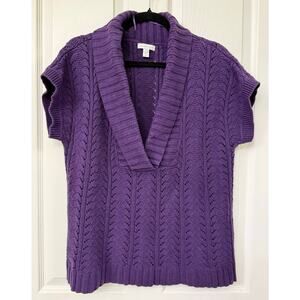 Charter Club Cable Knit Purple Kimono Short Sleeve Top Shawl Collar Sweater XL